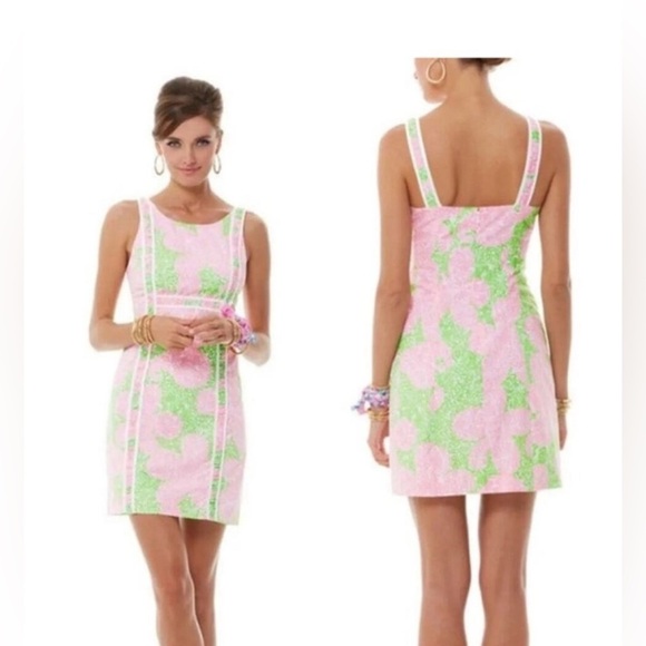 Lilly Pulitzer Limeade Cheat Ya Fryer Shift All Cotton pink, green Dress size 10 - Picture 1 of 4